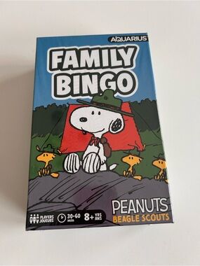 New PEANUTS Beagles Scouts Family BINGO Snoopy Fun Aquarius Game Night 2023